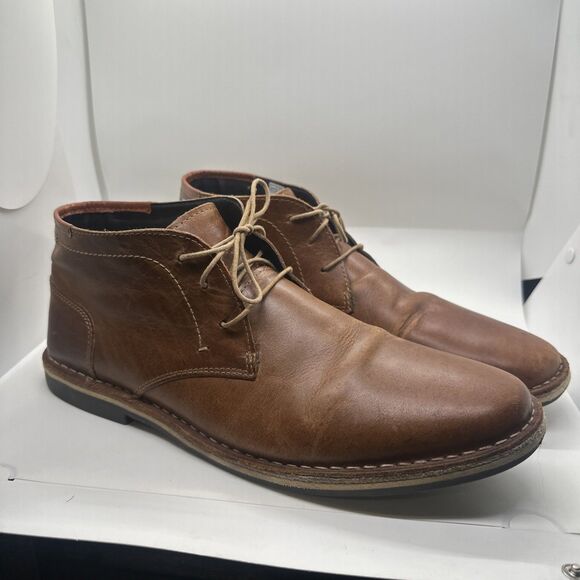 STEVE MADDEN HARKEN 247 ANKLE CHUKKA COGNAC LEATHER LACE UP BOOTS MENS SIZE 12 - Picture 1 of 13